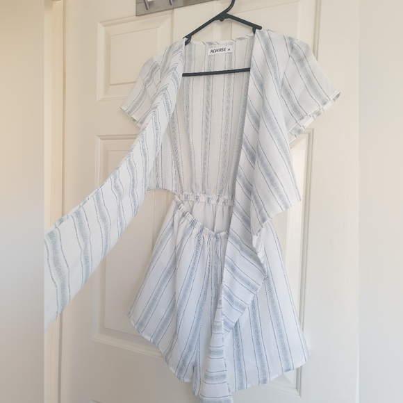 REVERSE womens size XS playsuit, light blue and white, adjustable front tie, NEW - Picture 6 of 9
